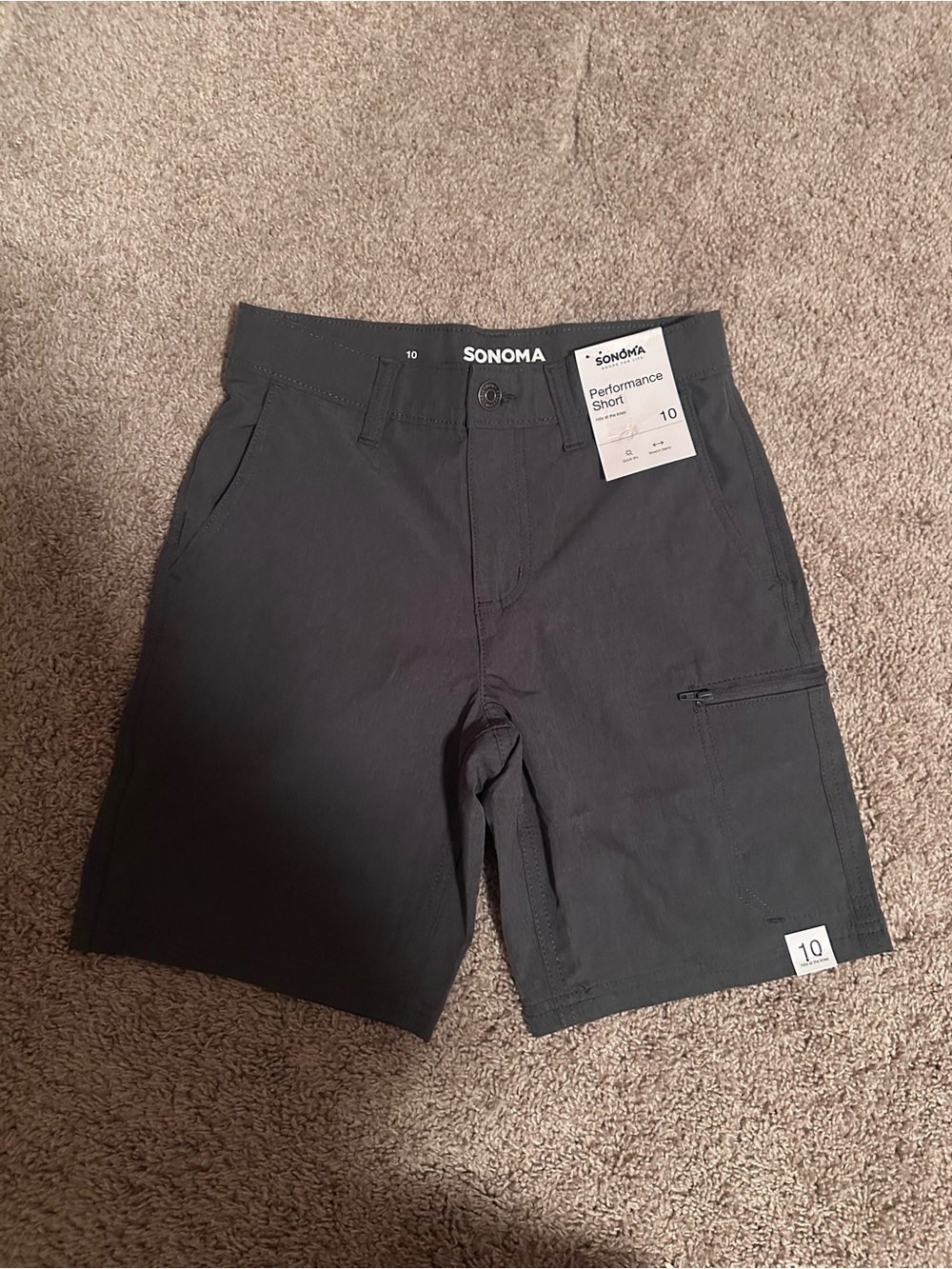 NWT SONOMA Youth Dark Gray Cargo Performance Shorts (size 10)